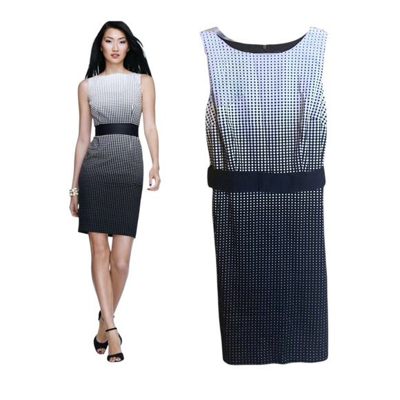 Ann Taylor Sheath Dress Black White Gradient Polka Dot Sleeveless Size 12 Career - Picture 1 of 10